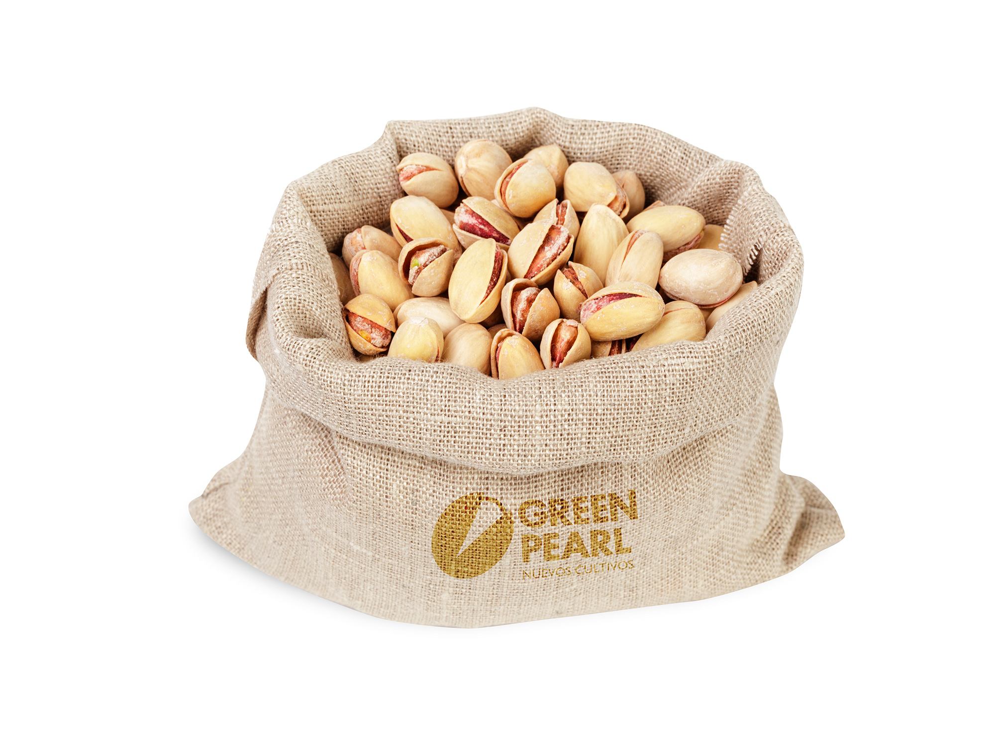Aplicacion de la identidad visual de Green Pearl en bolsa de arpillera