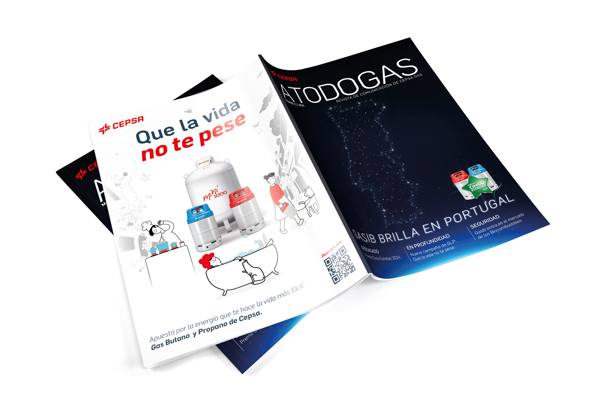 Diseño editorial corporativo de portada y contraportada de revista corporativa A Todo Gas de Cepsa