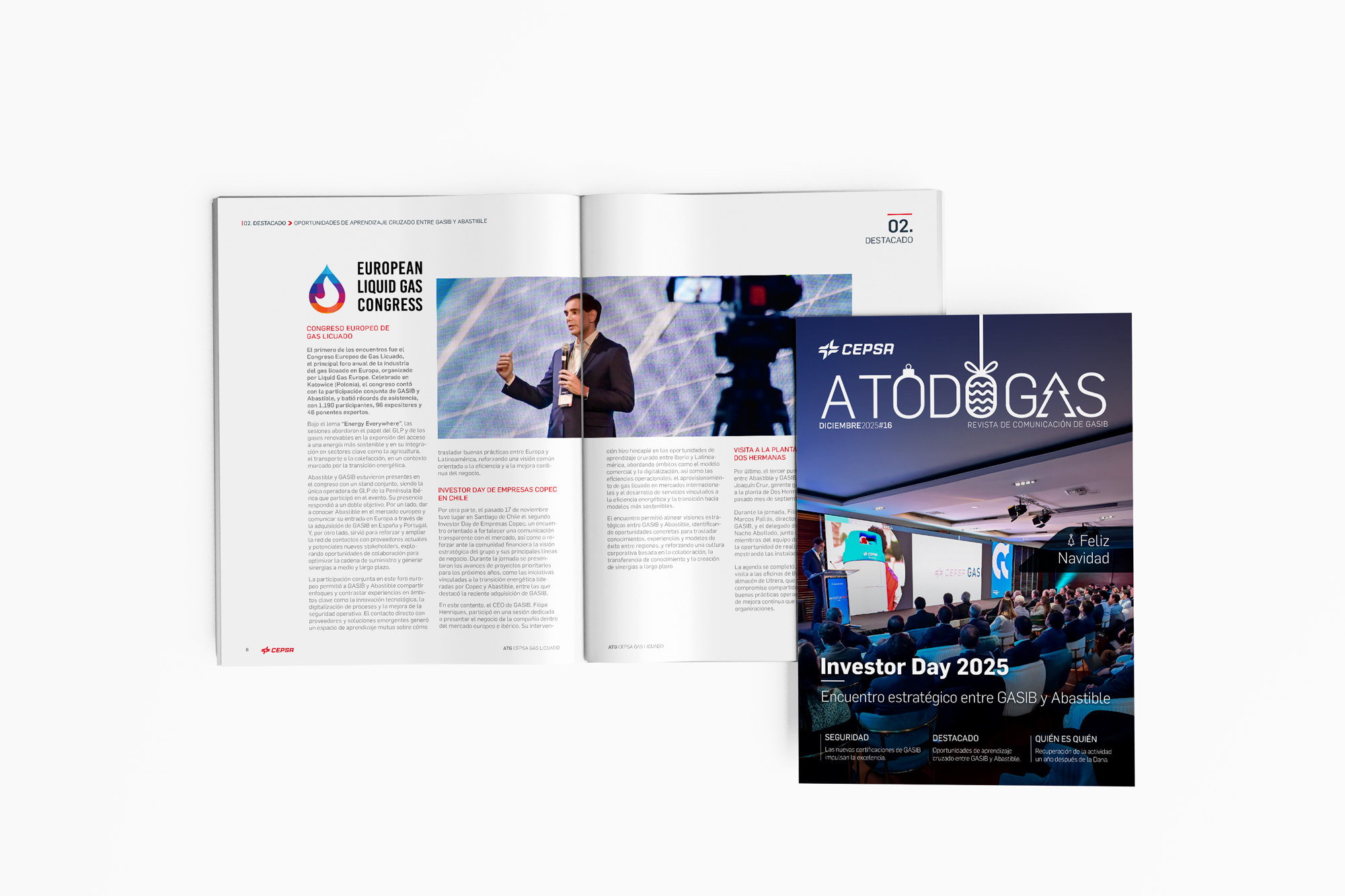 Maquetación de portada y páginas interiores en la revista A Todo Gas de Cepsa 2025