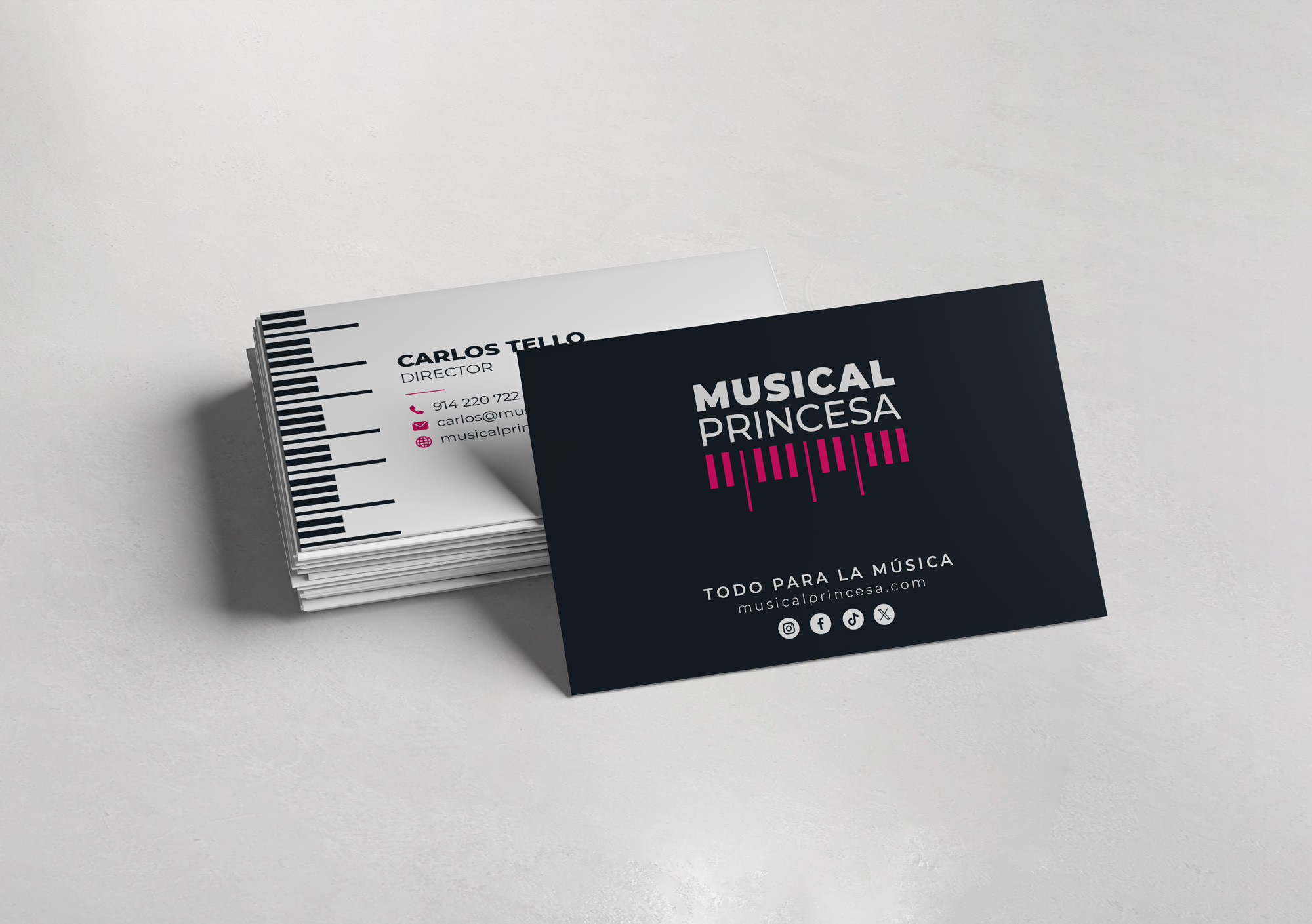 Aplicación de marca gráfica en tarjeta de visita de Musical Princesa