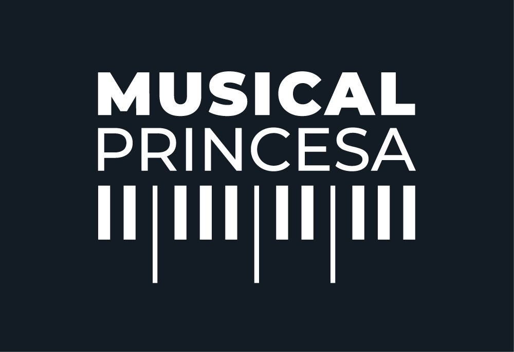 Logotipo sobre fondo negro corporativo de Musical Princesa