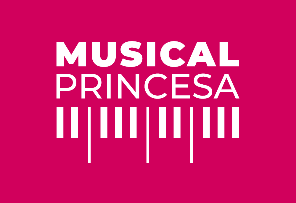 Logotipo sobre fondo rosa corporativo de Musical Princesa