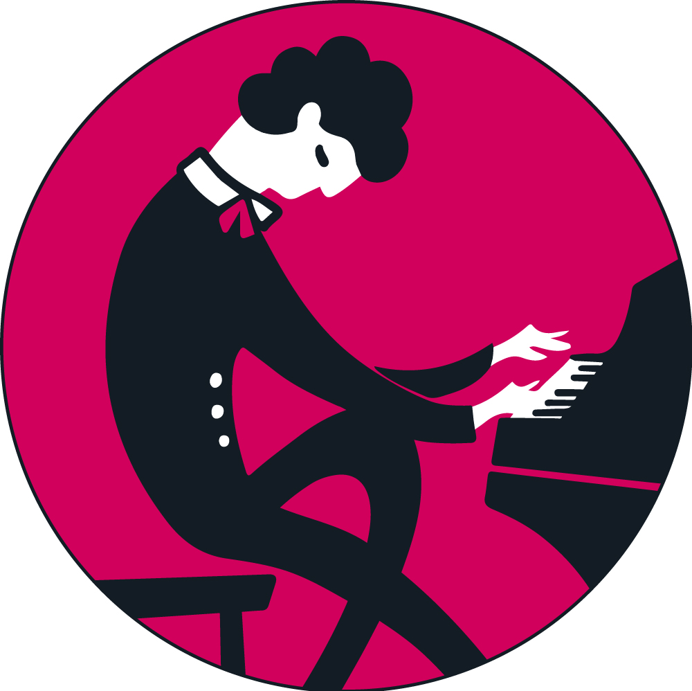 Ilustración corporativa de pianista de Musical Princesa