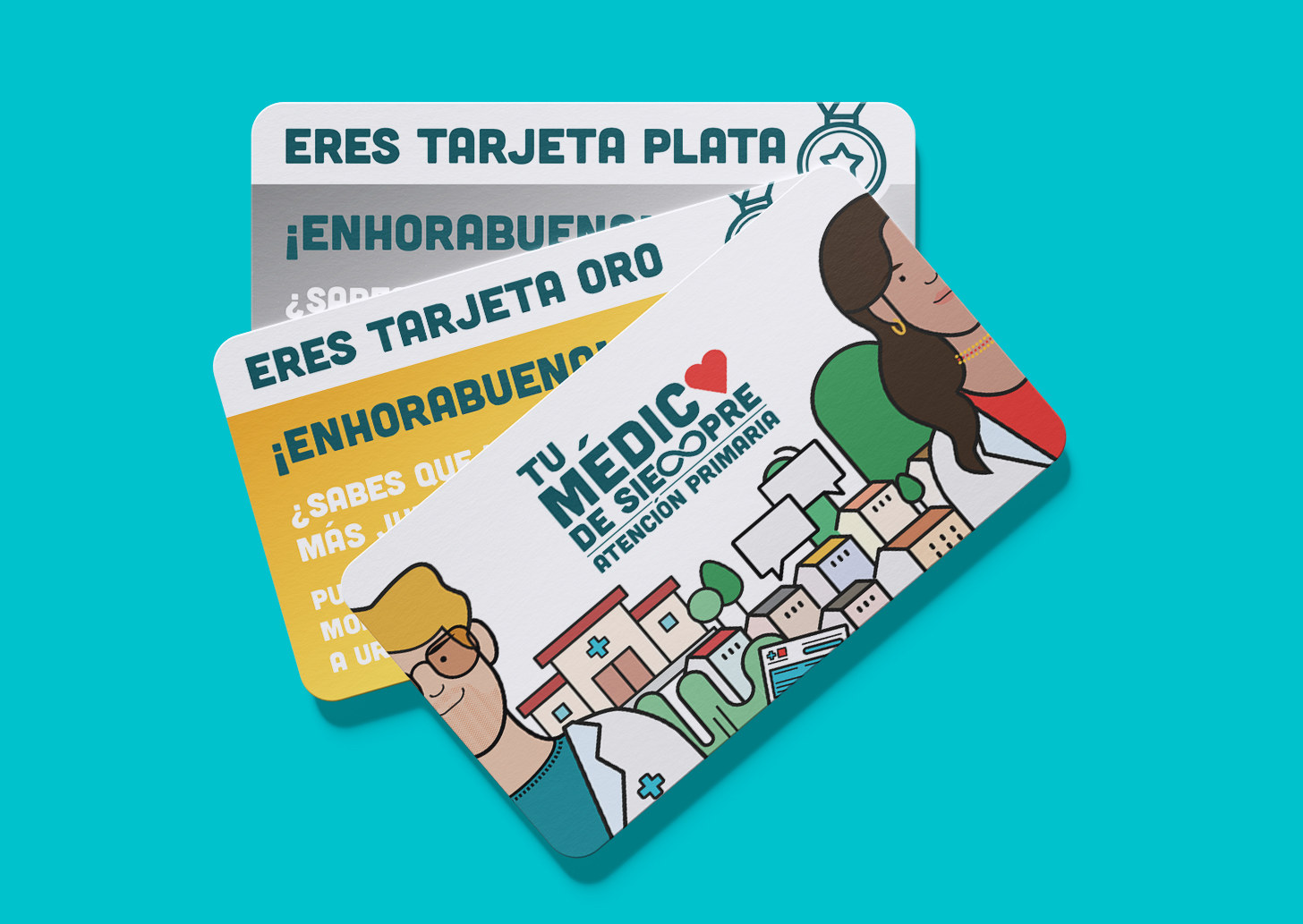 Tarjetas de la campaña Longimed sobre continuidad asistencial